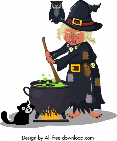 ícone da bruxa velho esboço da mulher personagem dos desenhos animados