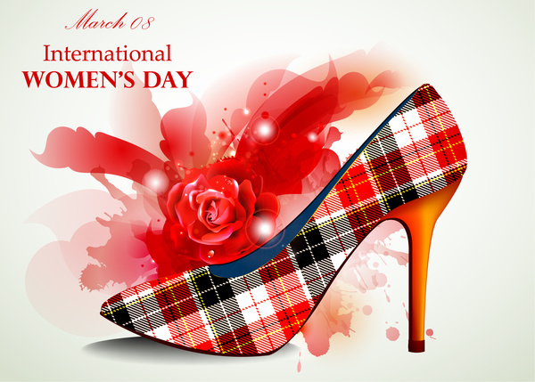 desain kartu hari wanita dengan mawar dan sepatu