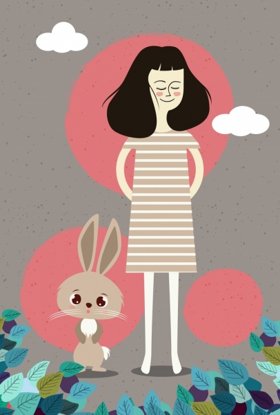 Người phụ nữ của phim hoạt hình vẽ trang trí màu lá thỏ
