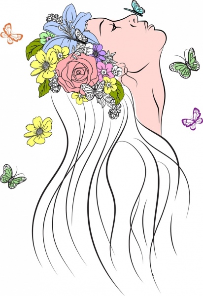 mulher desenho flores coloridas borboletas decoração