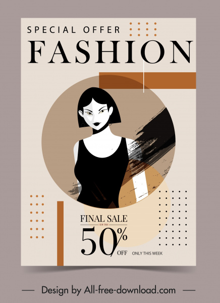 Frau Mode Verkauf Plakat Grunge Dekor Modell Skizze