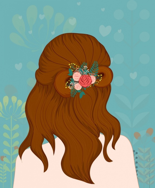 décor multicolore femme coiffure dessin animé
