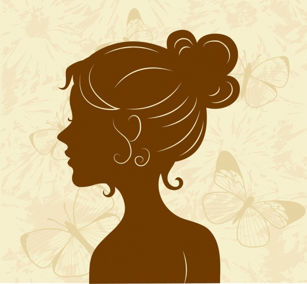 wanita ikon coklat sketsa siluet latar belakang kupu-kupu