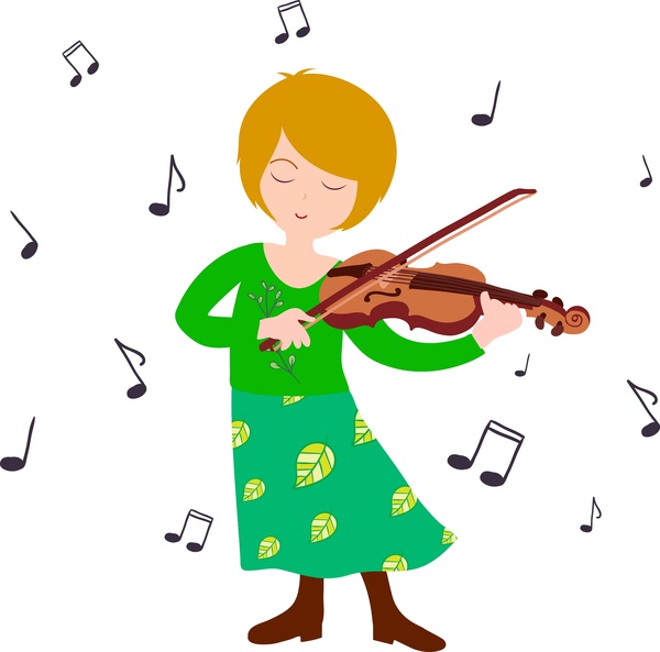 ícone do mulher tocando violino colorido estilo de design plano