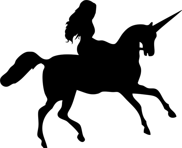 mujer a caballo ilustración vectorial de unicornio con estilo de silueta