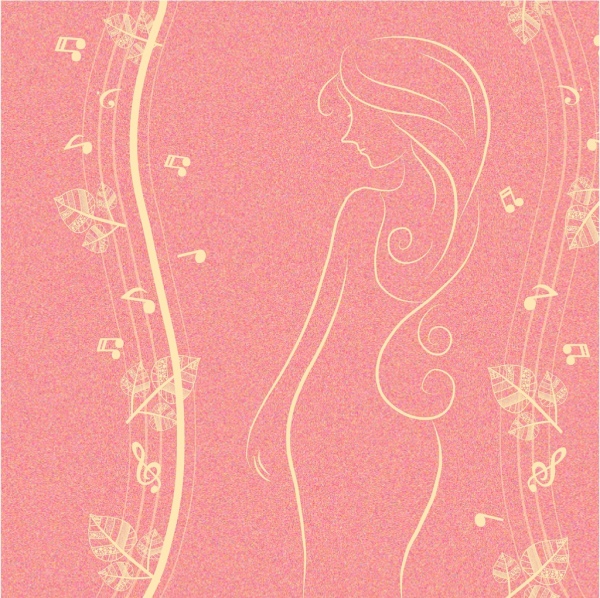 Mujer boceto de diseño de fondo flores notas musicales decoracion