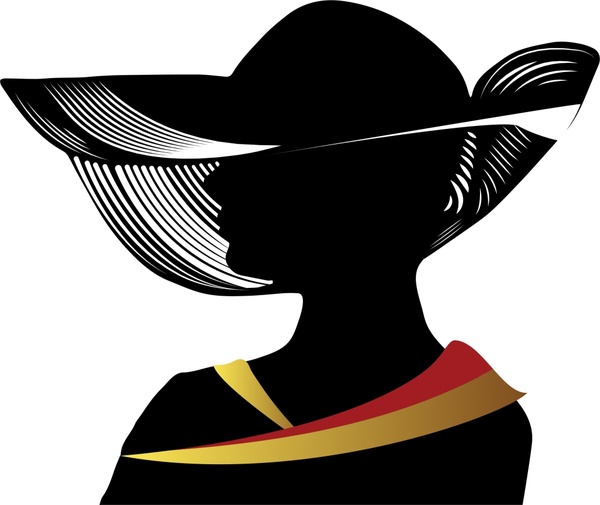wanita yang mengenakan topi vektor ilustrasi dengan gaya silhouette