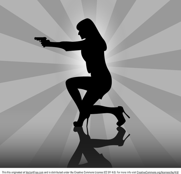 Frau mit Waffe silhouette