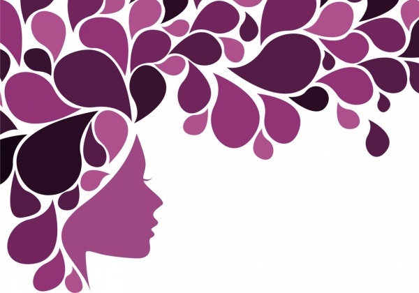 女性と花の背景の紫のシルエット カーブ デザイン