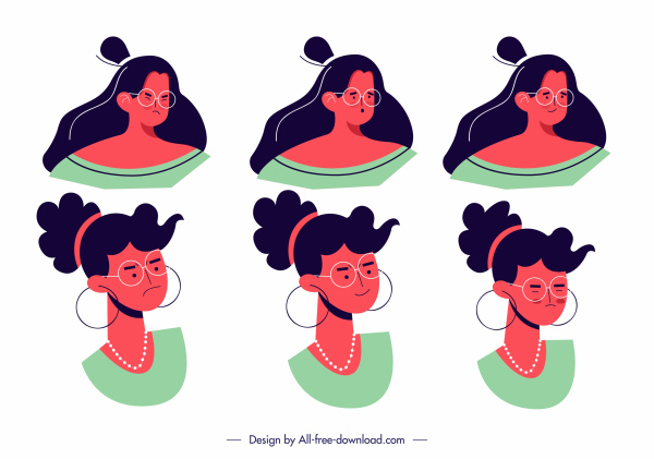 Frauen Avatar Ikonen emotionale Skizze klassisches Design