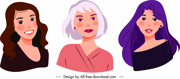 Mujeres Avatar Iconos Jovencitas Sketch Personajes De Dibujos Animados-icono  De Vector-vector Libre Descarga Gratuita