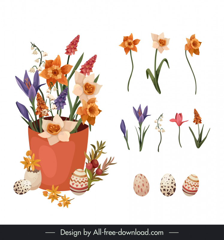 Frauen Tageskarte Designelemente elegante Blumen Eier Skizze