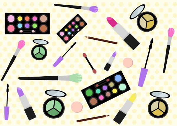 女性化妆工具设计各种彩色图标