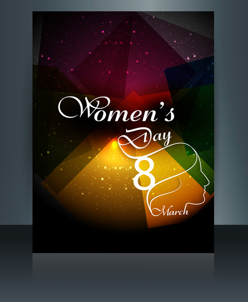 Womens dia cartão folheto modelo reflexão projeto colorido vector