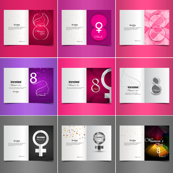 womens hari latar belakang berwarna-warni mengatur kartu koleksi presentasi latar belakang vektor