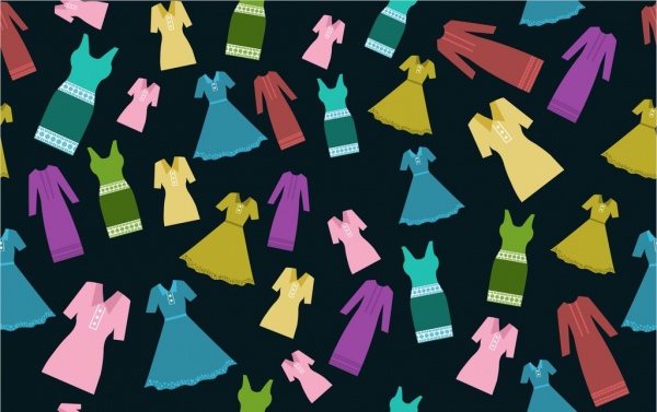 Damen Kleid Symbole verschiedene flache farbige Gestaltung
