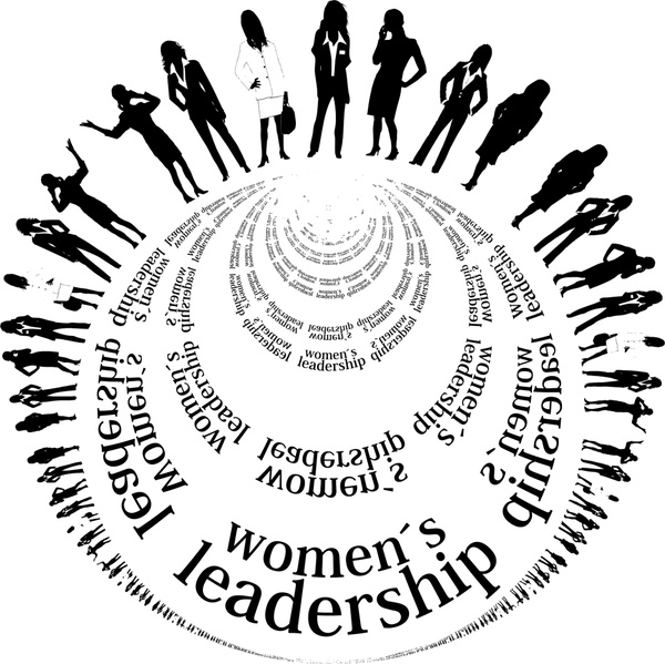 Ilustración vectorial de siluetas de liderazgo femenino con círculo estilo