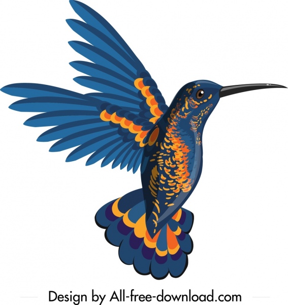นกหัวขวานคอนท่าทางบินสีฟ้าออกแบบตกแต่งสีส้ม