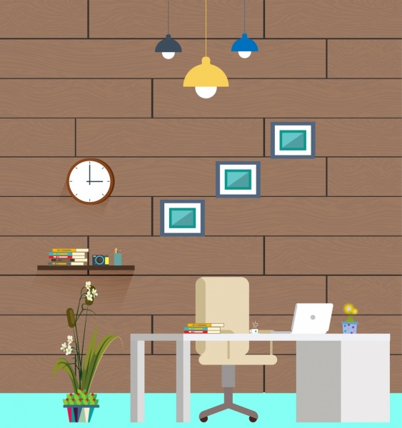 decoração de ícones coloridos de design de interiores do espaço de trabalho