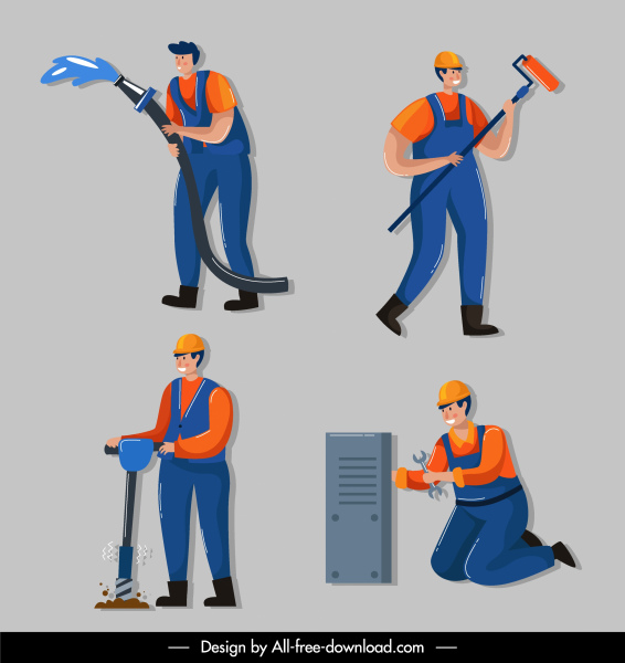 労働者の仕事のアイコン漫画のキャラクターのスケッチ