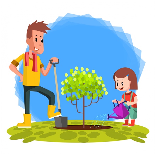 Illustration der Zeichnung der arbeitenden Familie mit Vater und Tochter