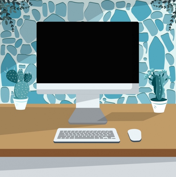 Arbeitsplatz Hintergrund Computer Bildschirm Tastatur Maus Symbole Dekor