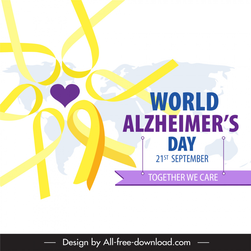 Plantilla de banner del Día Mundial del Alzheimer Cinta elegante Decoración del mapa internacional