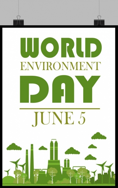 dunia hari banner hijau dekorasi kincir angin pabrik ikon