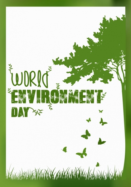 Всемирный день знамя зеленый дизайн Дерево бабочек значки