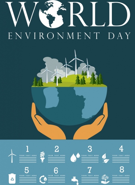 Dia Mundial de infografía banner Hand holding planeta icono