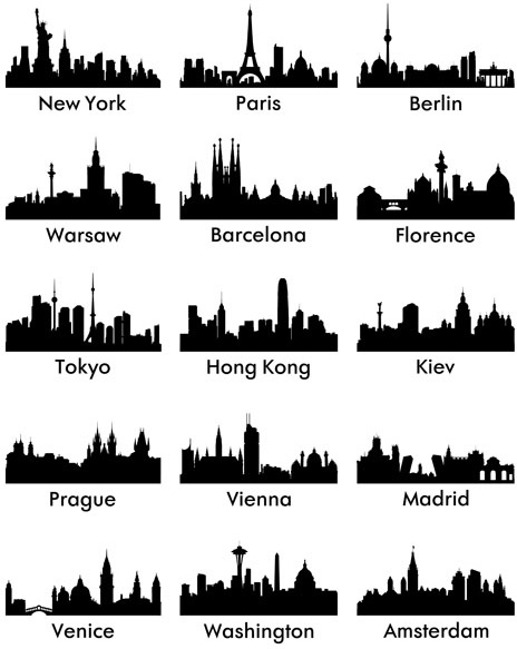 les villes de renommée mondiale, silhouettes ensemble