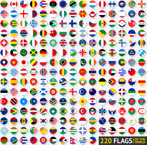 Flaggen der Welt runden Symbole Vektor