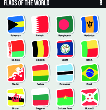 mundo banderas pegatinas diseño vector set