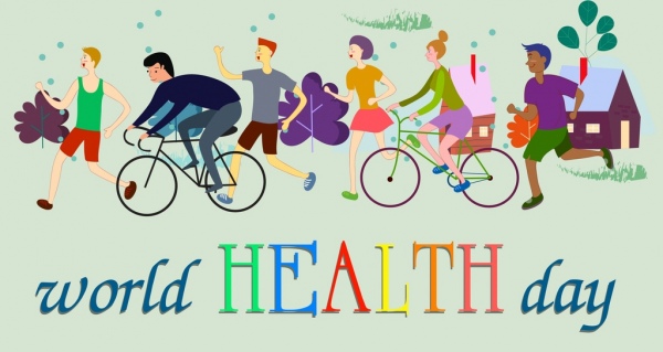Bannière de la santé mondiale exercice personnes icônes décor
