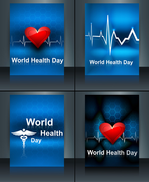 Dia Mundial da saúde belo coleção de folheto de apresentação definido conceito de modelo com design de vector símbolo médico