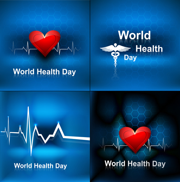 คอลเลกชันวันสุขภาพโลกตั้งแนวคิดพื้นหลังกับภาพเวกเตอร์สัญลักษณ์ทางการแพทย์