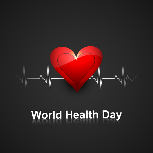 dunia kesehatan hari konsep dengan jantung berdetak biru warna-warni medis vector latar belakang