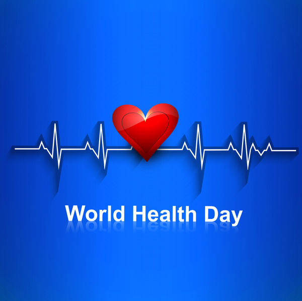 conceito de dia de saúde de mundo com coração bate fundo vector médica colorido azul
