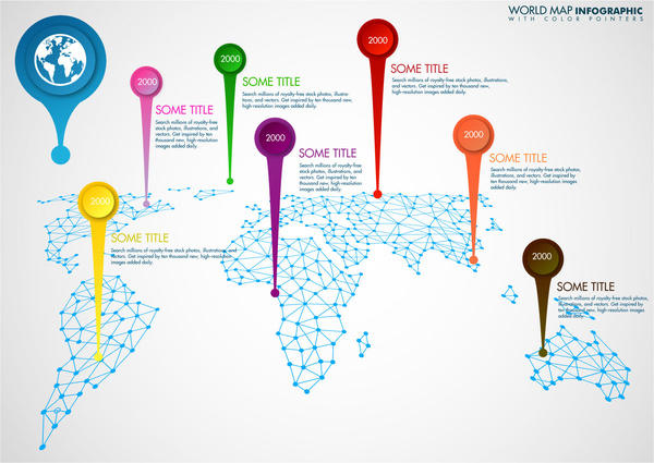 Desain infographic peta dunia dengan ilustrasi benua