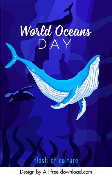 Всемирный день океана баннер китовая черепаха эскиз