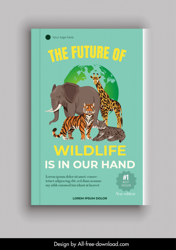 dunia wildlife book cover template hewan spesies globe sketsa