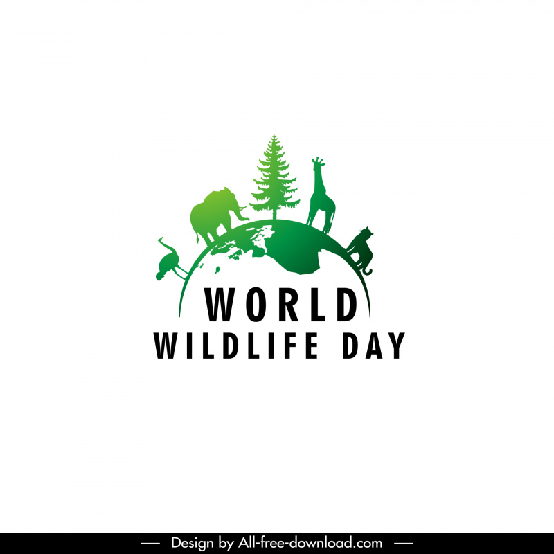 Día Mundial de la Vida Silvestre Logo Plantilla elegante Silueta Animales Especies Tierra Boceto