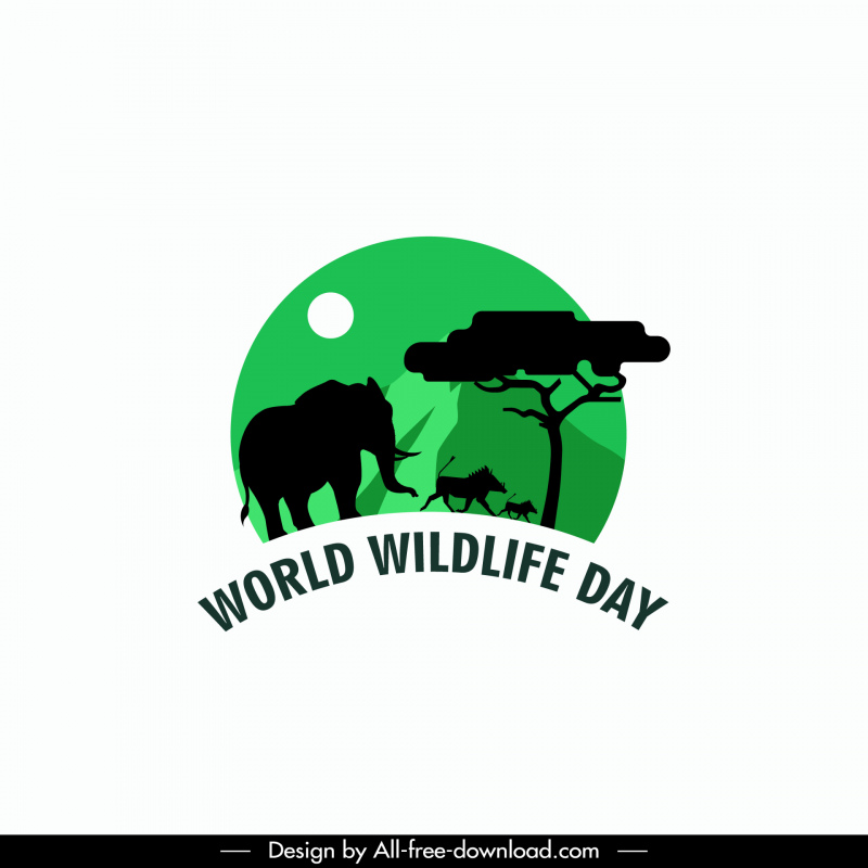 World Wildlife Day Logo-Vorlage Silhouette Wilde Szene Skizze