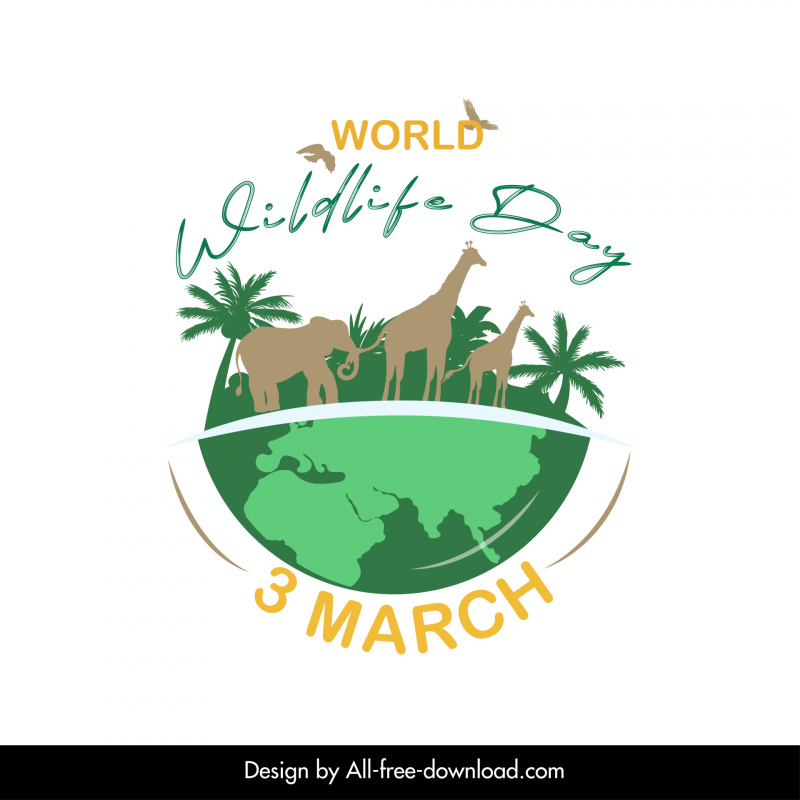 Dia Mundial da Vida Selvagem tipografia banner modelo silhueta plana terra animais esboço