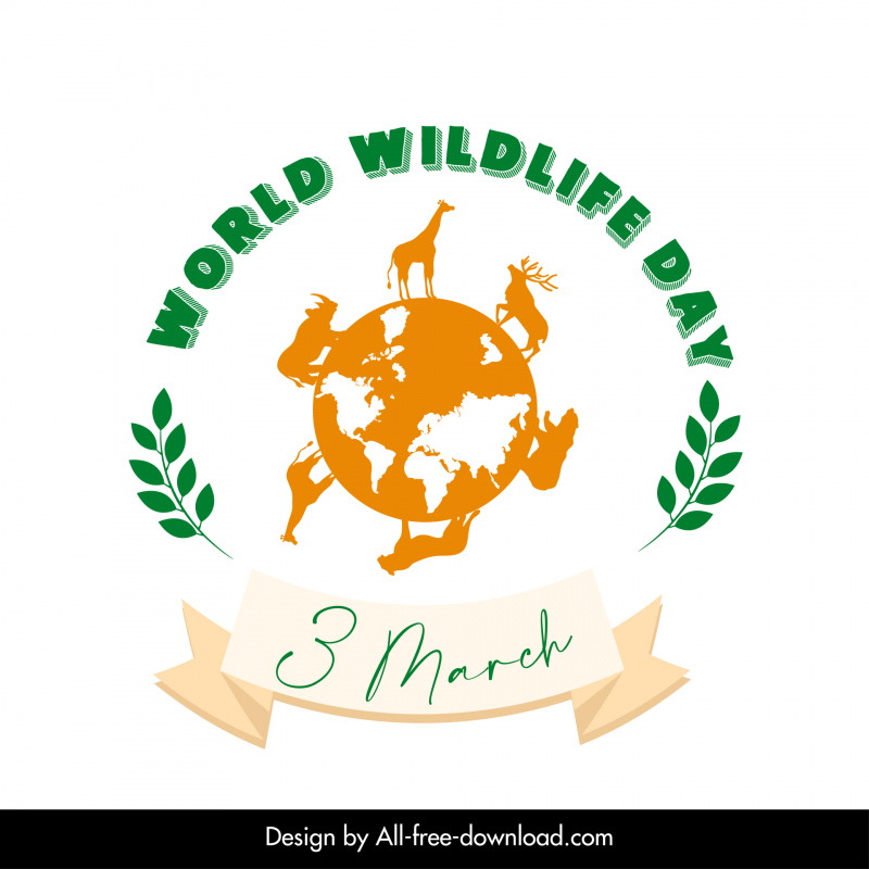 Dia Mundial da Vida Selvagem tipografia design elementos silhueta terra animais textos fita decoração
