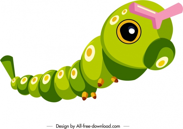 ícone de worm 3d esboço colorido do personagem dos desenhos animados