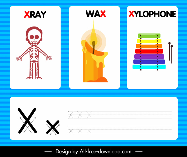 x pendidikan alfabet kerangka latar belakang lilin xylophone sketsa