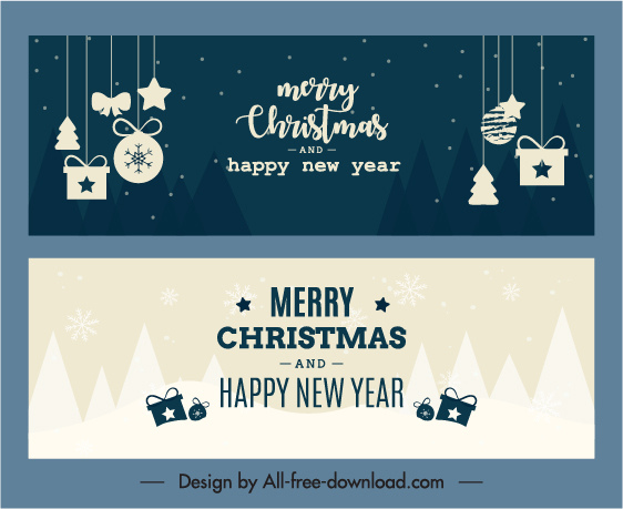 Plantillas de banner de Navidad elementos planos boceto diseño de contraste