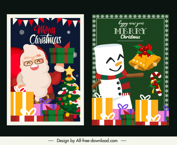 plantillas de tarjetas de navidad lindo santa muñeco de nieve presenta boceto