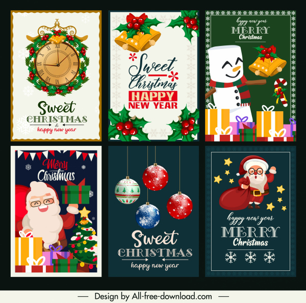 plantillas de tarjetas de navidad elegante diseño colorido decoración clásica